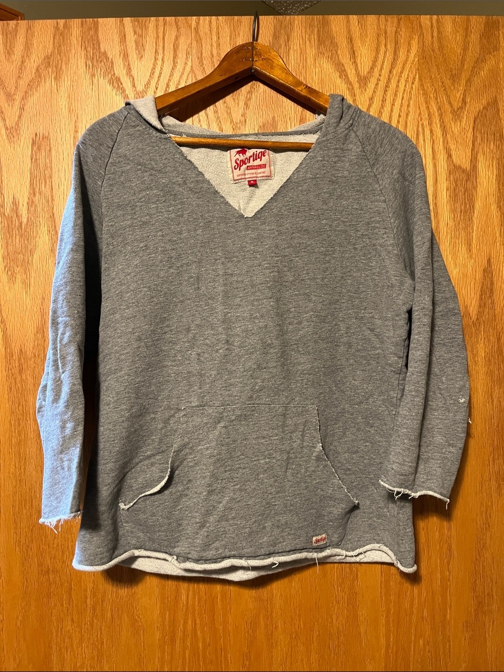 Sportige Women's Gray V-Neck Hoodie Sweatshirt